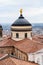 View of the dome and statue of the Cathedral of St. Alessandro. Bergamo, Italy