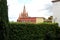 view of dome and towers of cathedral and town of San Miguel de Allende in Guanajuato Mexico