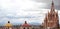 View of dome and towers of cathedral and town of San Miguel de Allende in Guanajuato Mexico