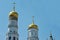 View of the domes of the Assumption belfry on Cathedral square in the Kremlin in Moscow