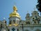View of the domes of the Assumption Cathedral of Kiev Pechersk Lavra on a sunny day
