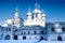 View of the domes and crosses of the Christian Cathedral on a winter day