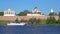 View on the domes of the Kremlin on a Sunny may day. Veliky Novgorod, Russia