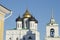 View of the domes of the Trinity Cathedral. Pskov