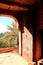View through doorway overlooking palm trees in Morocco