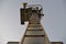 View from down on the forward mast with horn on the merchant container vessel