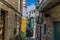 A view down a narrow street in the Fishermens Quarter in Vigo, Spain