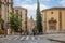 View down narrow street to the Cathedral of Salamanca, Spain