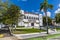 A view down past buildings beside Constitutional Avenue in San Juan, Puerto Rico