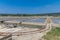 A view down the rail line beside crystallisation pools at the salt pans at Secovlje, near to Piran, Slovenia