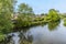 A view down the river Wye at Bakewell close to the Monsal Trail in Derbyshire, UK
