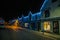 A view down The Strand at night in Saundersfoot village in Wales