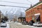 A view down the streets of downtown Fernie, British Columbia, Canada on a sunny morning during the winter.