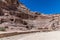 A view down a water channel towards the Roman ampitheatre in the ancient city of Petra, Jordan