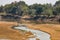 View downstream of the luangwa river near the national park in zambia