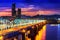 View of downtown cityscape at Dongjak Bridge and Seoul tower over Han river in Seoul, Korea.