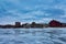 View of downtown Madison, the red gym and several other buildings from frozen lake mendota