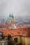 View of downtown Prague a cold and foggy winter day