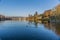 View of the Doyards lake with a wonderful reflection with ducks swimming in the wate