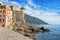 View of the Dragonara Castle in Camogli, Genoa Genova province, Liguria, Italy