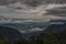 View on Drau river valley from path to Mittagskogel hill in cloudy summer day