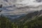 View on Drau river valley from path to Mittagskogel hill in cloudy summer day