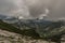 View on Drau river valley from path to Mittagskogel hill in cloudy summer day