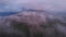 View from drone above Mount Batur, view of Mount Agung. Gunung Batur and Gunung Agung. Bali, Indonesia. Evening time and