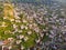 View from drone of ancient ruined settlement of Kayakoy, Turkey