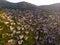 View from drone of ancient ruined settlement of Kayakoy, Turkey