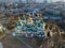 View from the drone of the Cathedral of St. Sophia Cathedral in Kiev city, Ukraine.