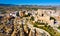 View from drone of cityscape of Villena and Atalaya castle, Spain