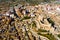 View from drone of cityscape of Villena and Atalaya castle, Spain