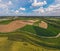 view from the drone of the fields near the Prosna River