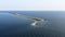 View from drone flying over a long sandy spit. Kinburn spit. Black sea, Ukraine, Europe.