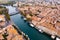 View from drone of French town Agde