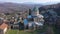 View from drone of Gelati monastery on sunny spring day, Kutaisi, Georgia