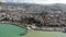 View from drone of large resort town of Kusadasi on Turkey Aegean coast on sunny day, Aydin Province