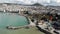 View from drone of large resort town of Kusadasi on Turkey Aegean coast on sunny day, Aydin Province