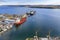 view from a drone of a port with ships. Water transport