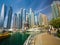 View on Dubai Marina skyscrapers and the most luxury superyacht marina,Dubai,United Arab Emirates