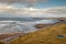 View from a dune on Atlantic ocean and beautiful cloudy sky, Strandhill town county Sligo, Ireland. Nobody