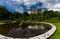 View of Dunrobin Castle and Gardens in the Scottish Highlands and castle reflection in the fountain