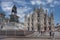 View of the Duomo and the statue of Victor Emmanuel in Piazza Duomo in Milan.