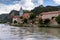 View of Durnstein town next to the Danube river