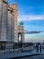 View at dusk of equestrian statue of King Saint Louis on front of Sacre Coeur basilica on Montmartre