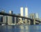 View from East River of the Brooklyn Bridge and skyline in New York City, New York