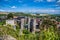 A view east towards the downs from the ramparts of the castle keep in Lewes, Sussex, UK