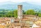 A view eastward from the Guinigi Tower towards towers in Lucca, Italy