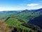 View from the Ebenalp hill in the Alpstein mountain range and in the Appenzellerland region